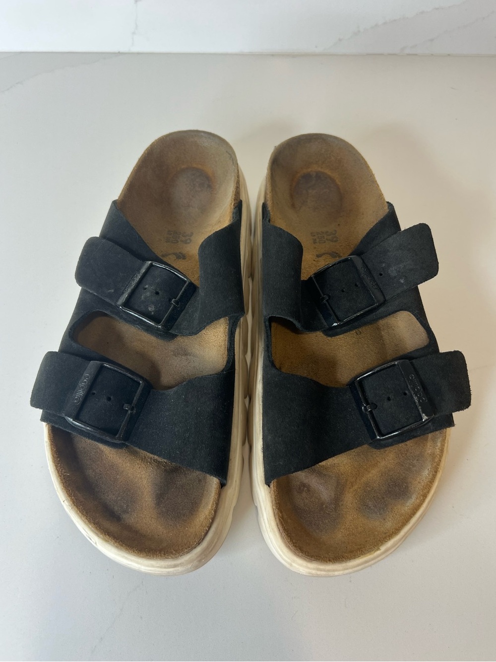 Papillio Black Suede Dual-Buckle Platform Sandals size 39
